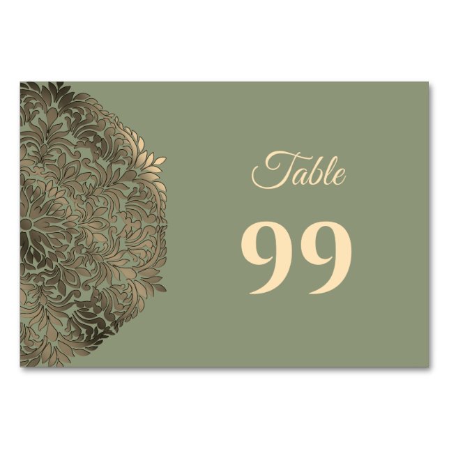 Numéro De Table Sage Green et Gold Mariage Élégant luxe (Devant)