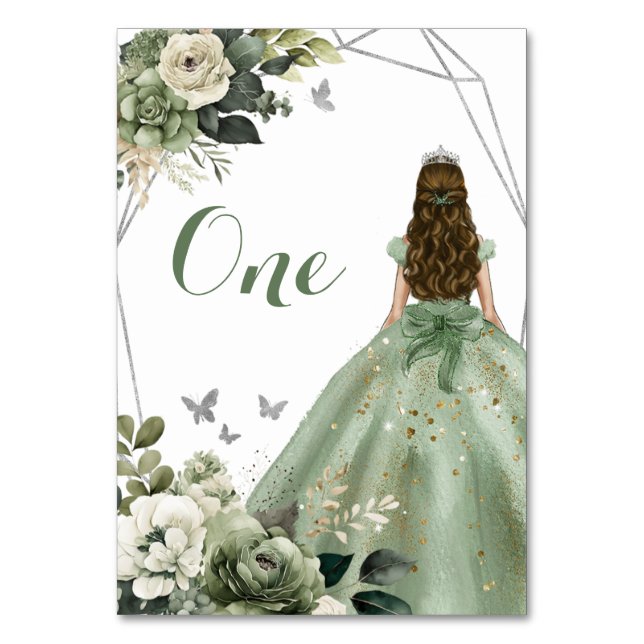 Numéro De Table Sage Green Floral géométrique Princesse XV Años (Par défaut)