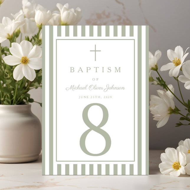 Numéro De Table Sage Green Religious Cross Boy Baptism (Sage Green Religious Cross Boy Baptism Table Number)