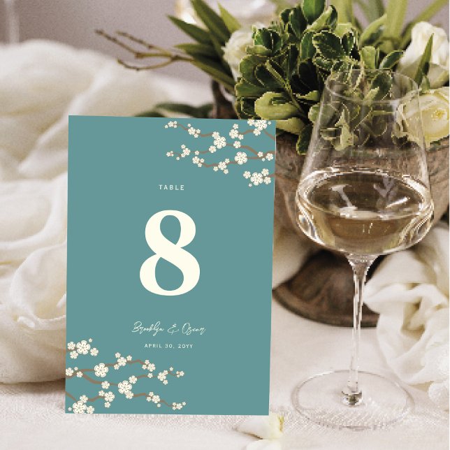 Numéro De Table Sakura Cherry Blossoms Mariage asiatique Numéro de (Ivory White/Cream Sakura Cherry Blossoms Elegant Asian Wedding Table Number Card @ fat_fa_tin)