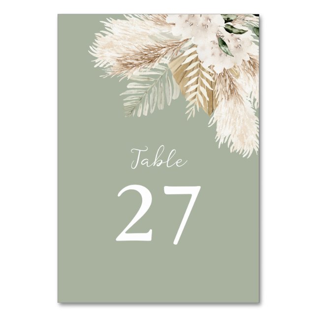 Numéro De Table sauge vert pampas herbe aquarelle mariage (Par défaut)