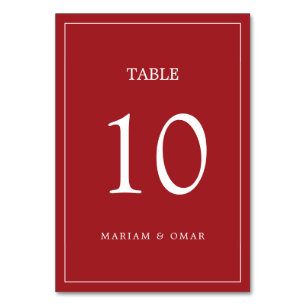 Numéro De Table Scarlett Red Minimalist Script avec Mariage fronta