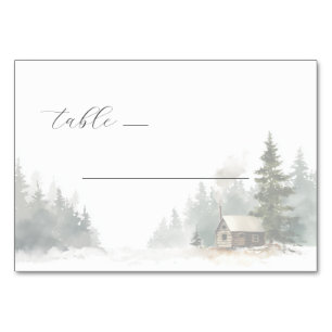 Numéro De Table Scène de cabane à l'aquarelle en hiver paisible