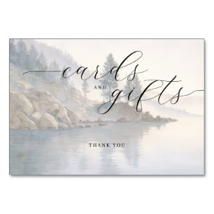 Numéro De Table Scène de lac aux couleurs aquarelles bleues calmes