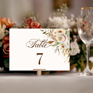 Numéro De Table Script botanique Rose d'automne rustique