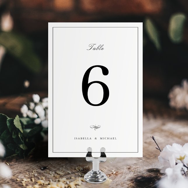 Numéro De Table Script classique élégant Mariage simple (Classic Elegance Script Simple Wedding Table Number)