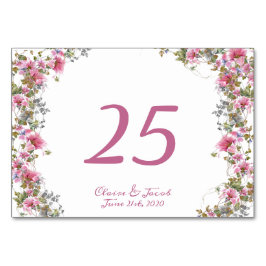 Numéro De Table Script d'aquarelle rose romantique