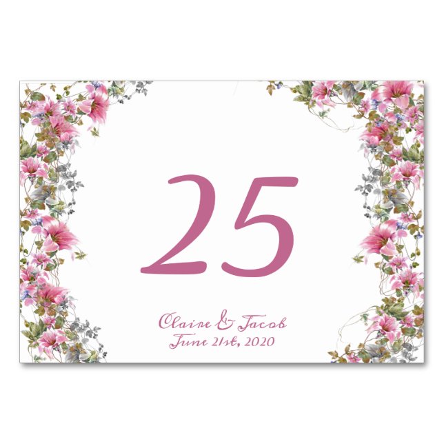 Numéro De Table Script d'aquarelle rose romantique (Devant)