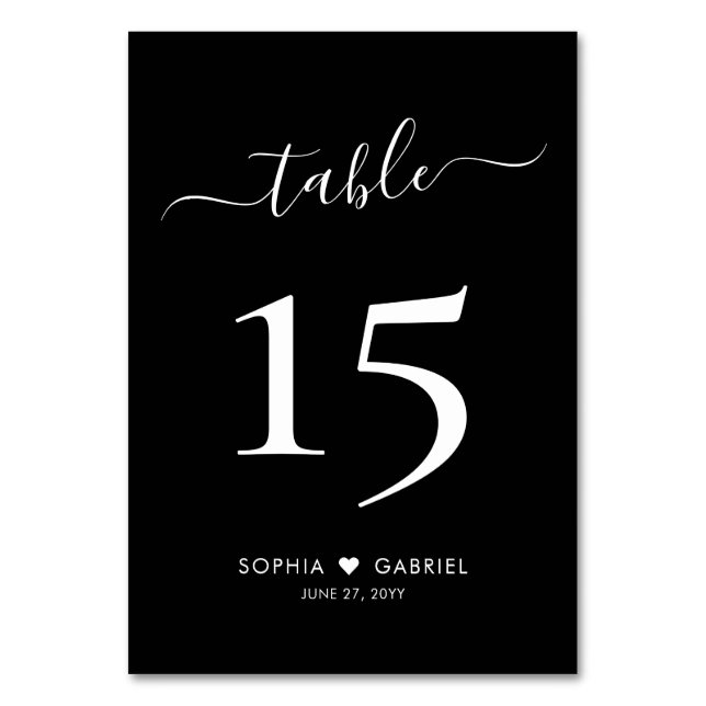 Numéro De Table Script de calligraphie Mariage noir double face (Par défaut)