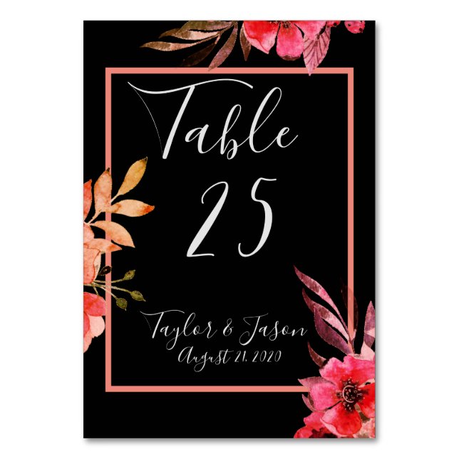 Numéro De Table Script floral romantique orange noir (Par défaut)