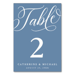 Numéro De Table Script Flourdissant Moderne, Bleu Dusty