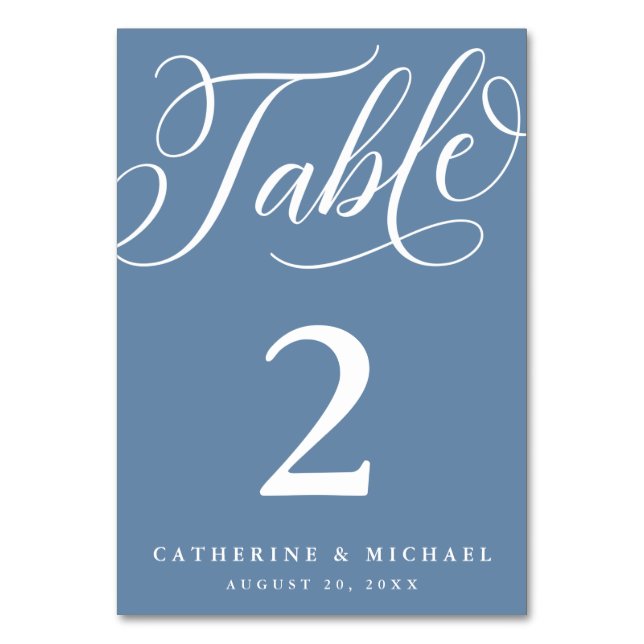 Numéro De Table Script Flourdissant Moderne, Bleu Dusty (Par défaut)