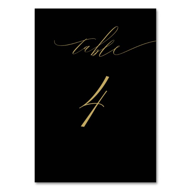 Numéro De Table Script minimaliste Black Gold Élégant No 4 Mariage (Par défaut)