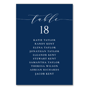 Numéro De Table Script minimaliste Marine Blue Mariage Plan de siè