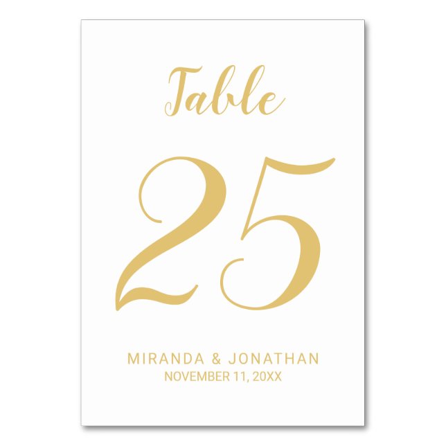 Numéro De Table Script moderne Mariage blanc et or (Par défaut)