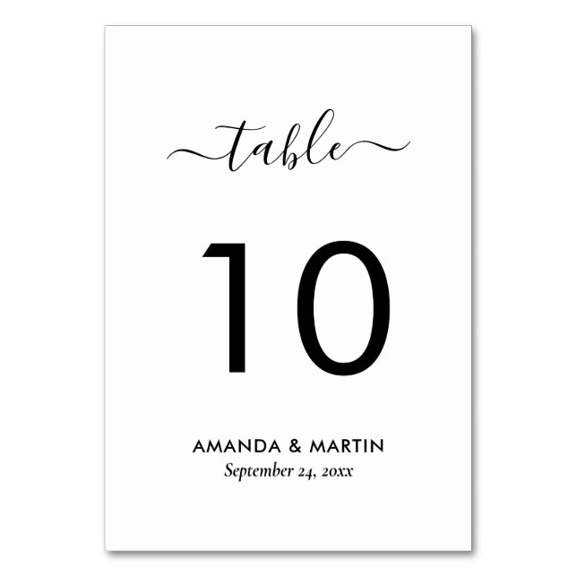 Numéro De Table Script moderne Mariage noir et blanc (Par défaut)