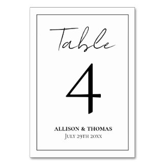 Numéro De Table Script simple noir et blanc