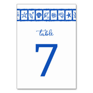Numéro De Table Seashell Grid Plage Mariage Bleu Blanc CUSTOM