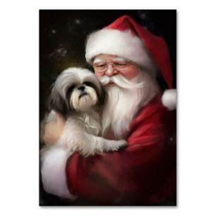 Numéro De Table Shih Tzu Avec Noël Festif Du Père Noël