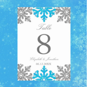 Numéro De Table Silver Blue Snowflake Mariage d'hiver