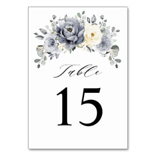 Numéro De Table Silver Grey Ivory Floral hiver Rustique Mariage