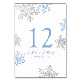Numéro De Table Silver Lapis Bleu Blanc Snowflakes Mariage d'hiver