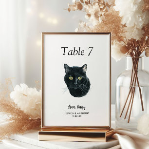Numéro De Table Simple Aquarelle Moderne Chat Mariage 