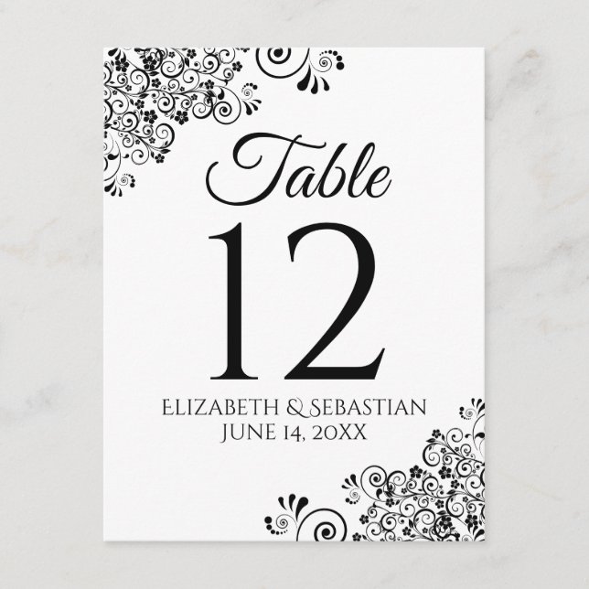 Numéro de table simple de Mariage noir et blanc (Devant)
