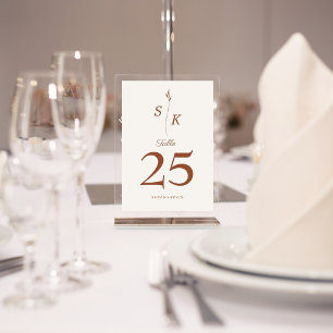 Numéro De Table Simple Elegance Feuille Monogram Mariage chic