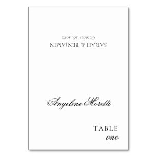 Numéro De Table Simple Élégant Script Black & White Place Card