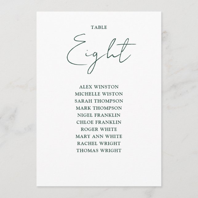 Numéro de table simple Emerald Green Seating Chart (Devant)