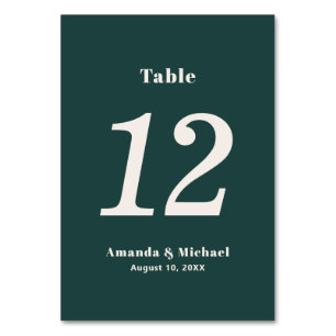 Numéro De Table Simple Mariage minimaliste Emerald Green