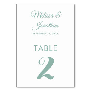 Numéro De Table Simple mariage moderne blanc menthe vert élégant