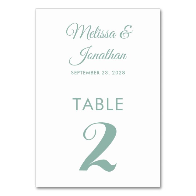Numéro De Table Simple mariage moderne blanc menthe vert élégant (Par défaut)