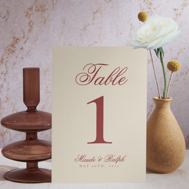 Numéro De Table Simple Modern Old Money Bold Red Wedding (Guide guests to their seats with sophistication using these Old Money Bold Red Wedding Table Numbers)