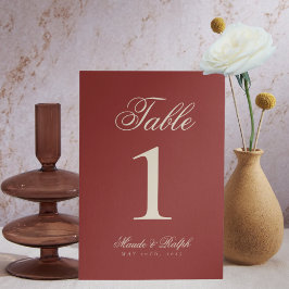 Numéro De Table Simple Modern Old Money Bold Red Wedding