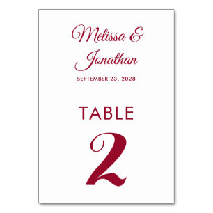 Numéro De Table Simple moderne blanc crimson rouge élégant mariage