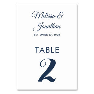 Numéro De Table Simple moderne blanc prussien bleu élégant mariage