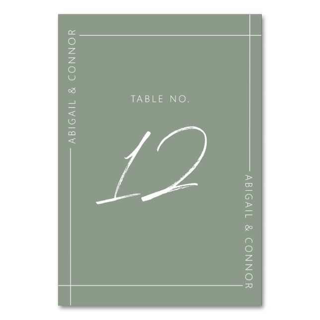 Numéro De Table Simple Moderne Calligraphie Vert Sauge (Par défaut)