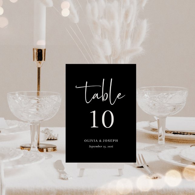 Numéro De Table Simple, moderne et minimaliste, noir | MARIAGE (Elegant black table number cards)