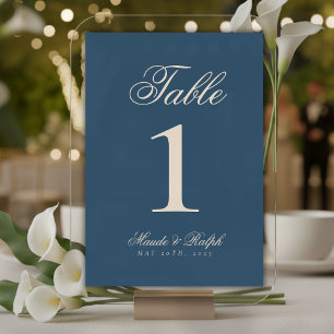 Numéro De Table Simple moderne Vieux argent Pacifique Mariage bleu