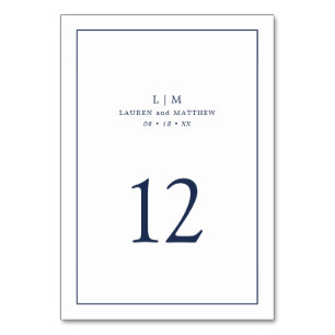 Numéro De Table Simple Monogramme Bleu Marine Élégant de Mariage
