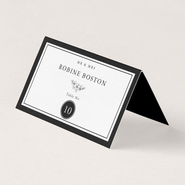 Numéro de table simple noir et blanc élégant (Front)