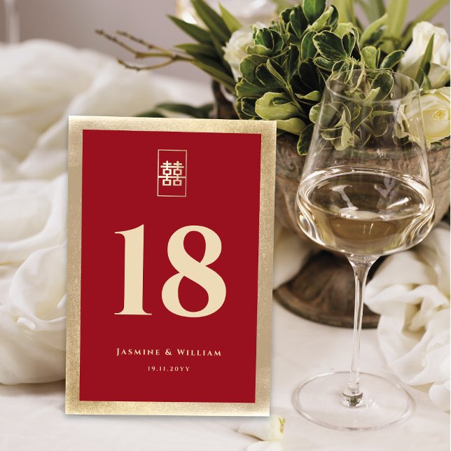 Numéro De Table Simple Rectangle Double Xi Golden Mariage chinois (Créateur téléchargé)