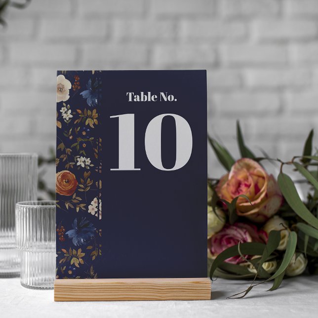 Numéro De Table Simple Rustique Bohemian Navy Mariage Floral (Créateur téléchargé)