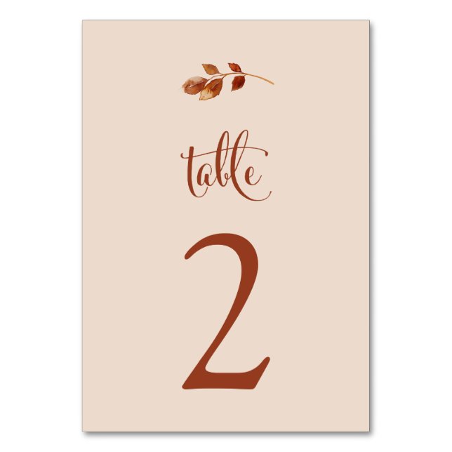 Numéro De Table Simple Terracotta Taupe automne laisse Boho Mariag (Par défaut)
