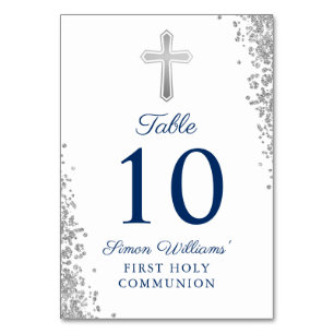 Numéro De Table Sliver Cross Parties scintillant Marine Blue First