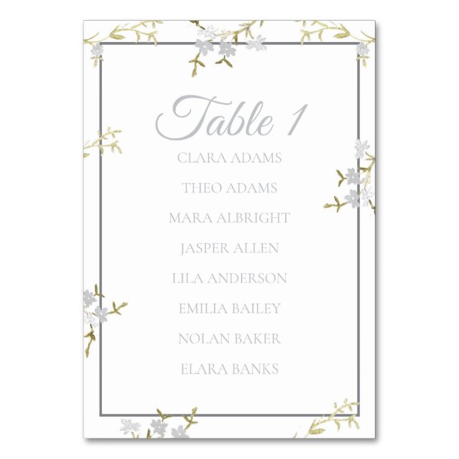 Numéro De Table Soft Grey Floral Elegant Wedding Seating Chart (Par défaut)