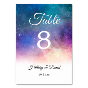 Numéro De Table Soirée de mariage rose et violet de nébuleuse