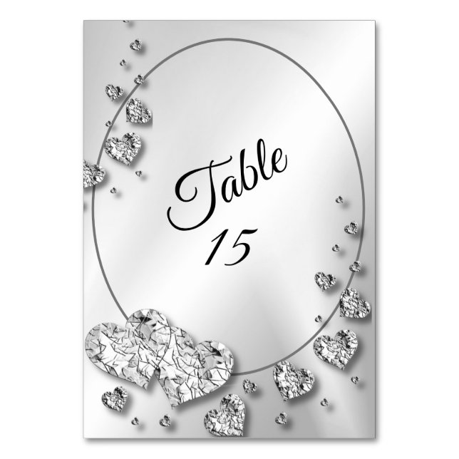Numéro De Table Soirée de mariage Silver Grey Coeurs brillants Élé (Par défaut)